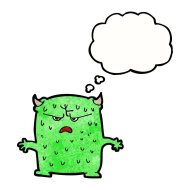 Düşünce baloncuğu olan küçük uzaylı çizgi film