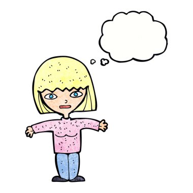 Açık kollu çizgi film kadını.