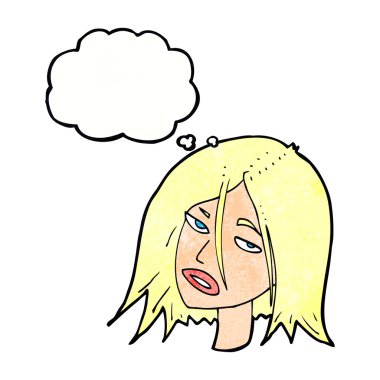 Düşünce balonu ile rahatsız kadın