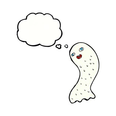 Düşünce baloncuklu komik bir hayalet.