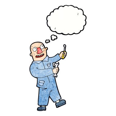 Düşünce baloncuğu olan karikatür tamircisi