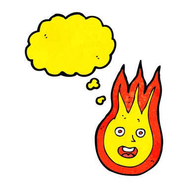 Düşünce baloncuklu çizgi film dostu ateş topu