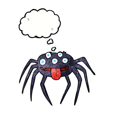 Düşünce baloncuklu iğrenç cadılar bayramı örümceği.