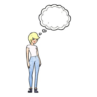 çizgi film modern çekici kadın düşünce baloncuğu ile