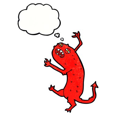 Düşünce baloncuklu küçük canavar.