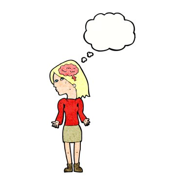 çizgi film zeki kadın düşünce balonu ile omuz shrugging
