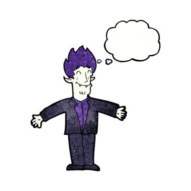 Düşünce baloncuklu mutlu vampir çizgi filmi.