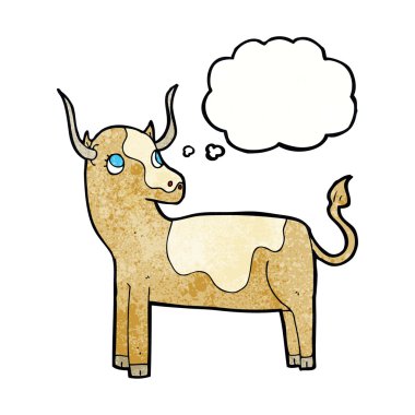 Düşünce baloncuklu çizgi film ineği