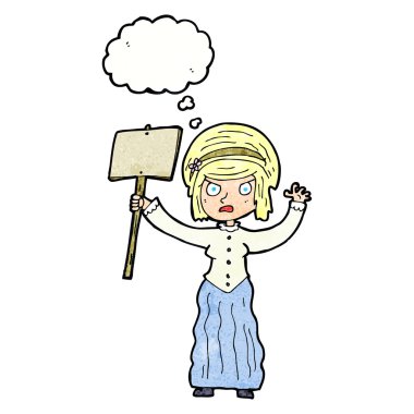 Viktoryan kadın düşünce baloncuğuyla protesto ediyor.