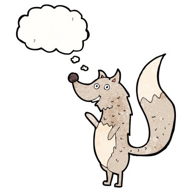 Düşünce baloncuğuyla kurt sallayan çizgi film