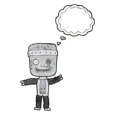 Düşünce baloncuklu komik robot.