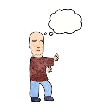 Düşünce baloncuğu olan sert adam.