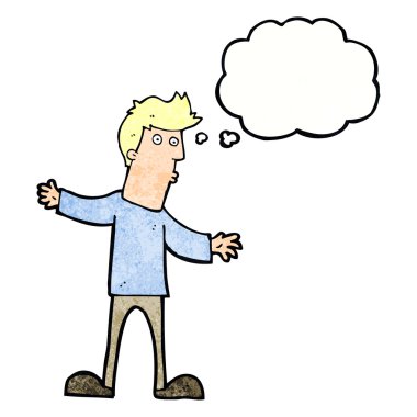 Düşünce baloncuğu olan meraklı bir adam