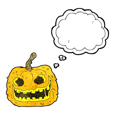 Düşünce baloncuklu ürkütücü balkabağı.