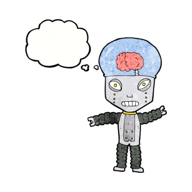 Düşünce baloncuğu olan geleceğin robotu.