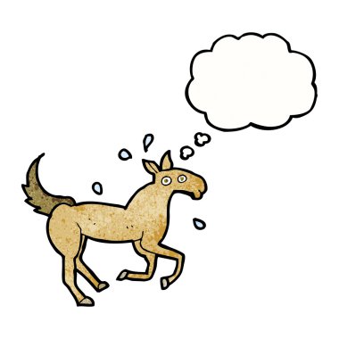 Düşünce baloncuğuyla terleyen at.