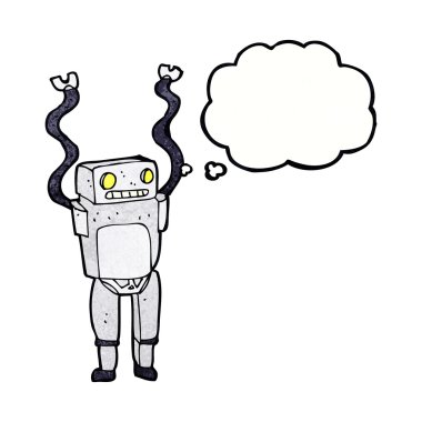Düşünce baloncuklu komik robot.