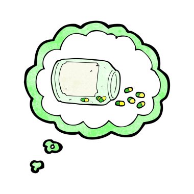 Düşünce baloncuklu hap kavanozu.