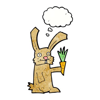 karikatür tavşan havuç ile düşünce balonu ile