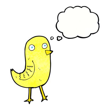 Düşünce baloncuklu komik çizgi film kuşu