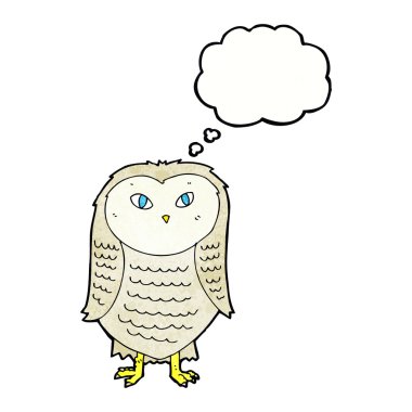 Düşünce baloncuklu çizgi film baykuşu