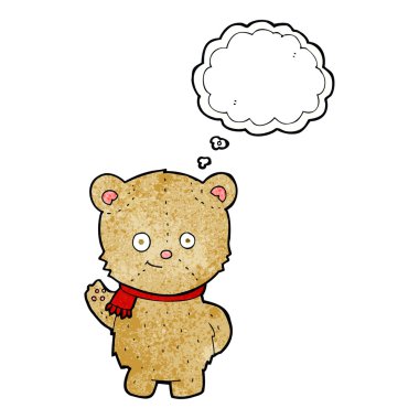 Çizgi film ayısı düşünce baloncuğuyla el sallıyor