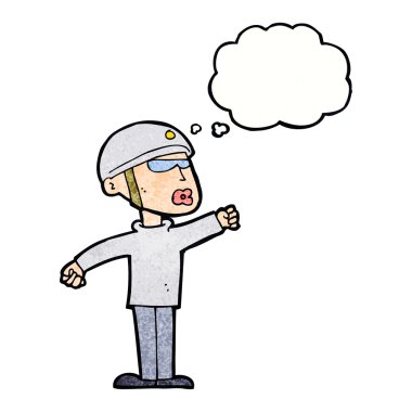 Düşünce baloncuğu olan çizgi film güvenlikçisi.