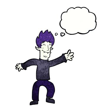 Düşünce baloncuklu mutlu vampir adam çizgi filmi.