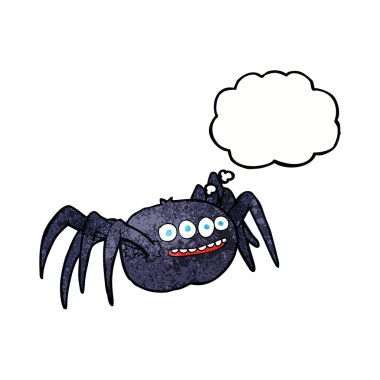 Düşünce baloncuklu korkunç örümcek çizgi filmi.