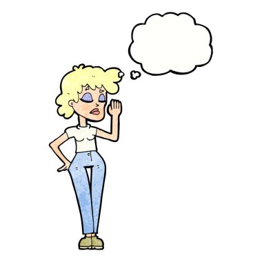 Düşünce baloncuğuyla görmezden gelen çizgi film kadını.