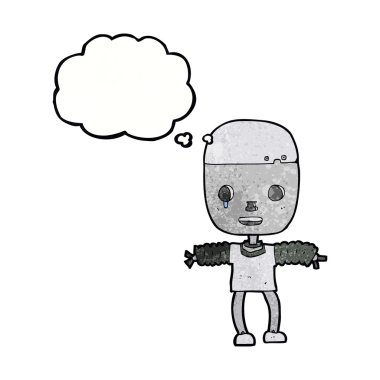 Düşünce baloncuklu çizgi film robotu