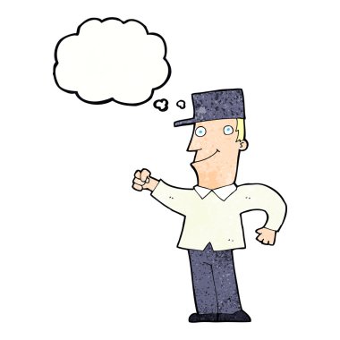Düşünce baloncuğuyla hava yumruklayan çizgi film adamı.