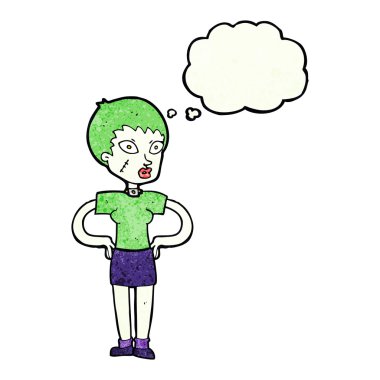 Düşünce baloncuklu cadılar bayramı kızı