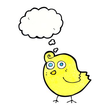 Düşünce baloncuklu komik çizgi film kuşu