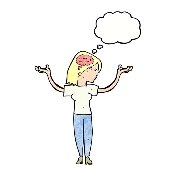 Cartoon intelligente vrouw met gedachte zeepbel — Stockvector