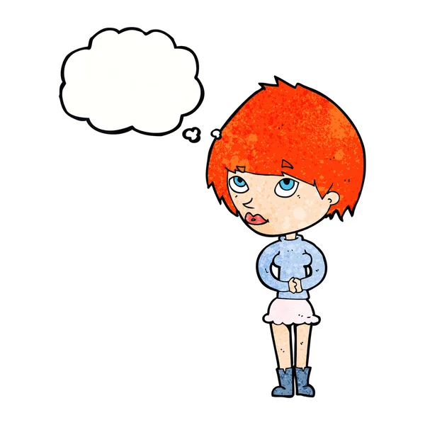 Dibujos animados mujer nerviosa con burbuja de pensamiento — Vector de stock