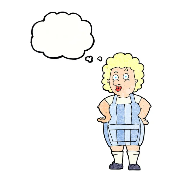 思考バブルとキッチンエプロンの漫画の女性 — ストックベクタ