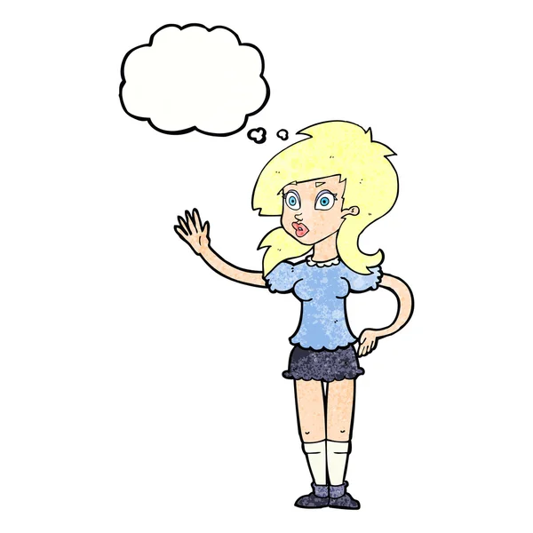Cartone animato bella ragazza testa ribaltabile con bolla di pensiero — Vettoriale Stock