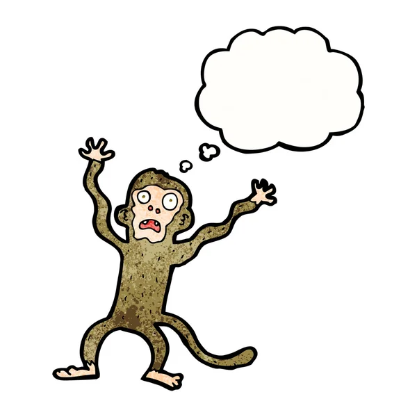 Kartun ketakutan monyet dengan pikiran gelembung - Stok Vektor