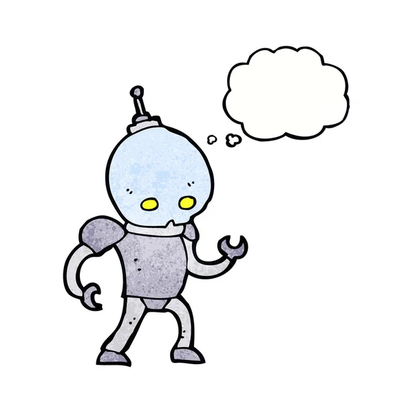 Cartoon alien robot met gedachte zeepbel — Stockvector