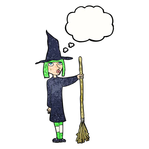 Cartoon witch with thought bubble — Stock Vector