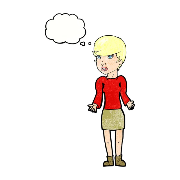 Cartoon verward vrouw met gedachte bubble — Stockvector