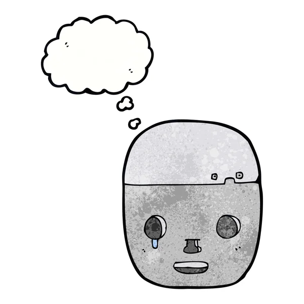 Cabeza de robot de dibujos animados con burbuja de pensamiento — Vector de stock