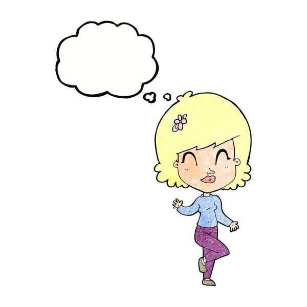Cartoon mooi meisje kantelen hoofd met gedachte zeepbel — Stockvector