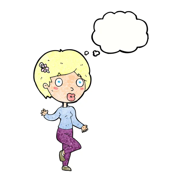 Karikatur überrascht Frau mit Gedankenblase — Stockvektor