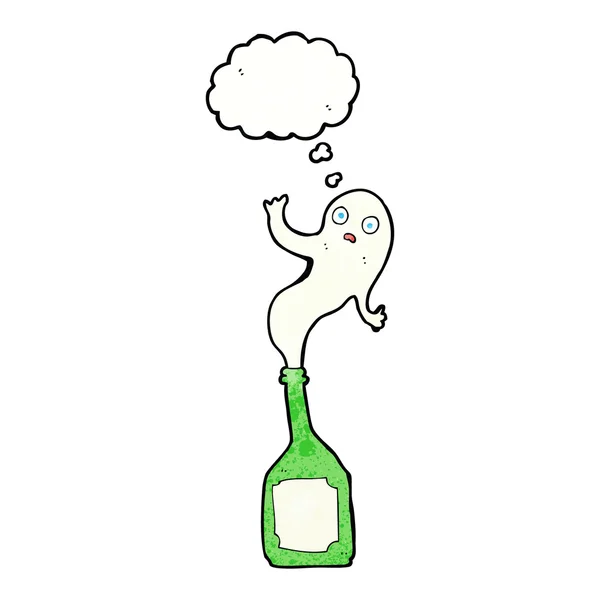 Fantasma dos desenhos animados em garrafa com bolha de pensamento — Vetor de Stock
