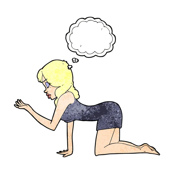 Cartoon-Frau auf allen Vieren mit Gedankenblase — Stockvektor