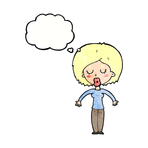 Cartoon woman with closed eyes with thought bubble — Stock Vector