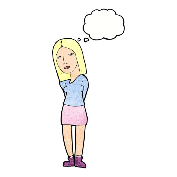 Kreslená žena čeká s myšlenkovou bublinou — Stockový vektor