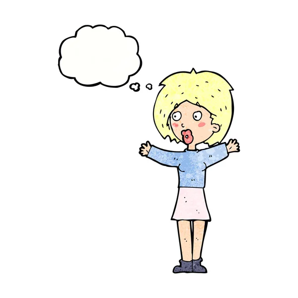 Cartone animato preoccupato donna con bolla di pensiero — Vettoriale Stock
